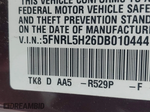 2013 Honda Odyssey LX with VIN 5FNRL5H26DB010444, listed as a IAAI auction lot 42039693 with 173,863 mi miles and . Bid and sale history available at carsss.com. Image 9.