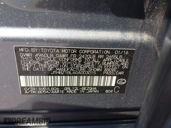 2016 Lexus GS 350 with VIN JTHBZ1BL6GA003015, listed as a IAAI auction lot 41749740 with 35,860 mi miles. Bid and sale history available at carsss.com. Image 9.