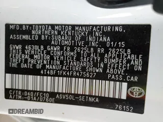 2015 Toyota Camry XLE with VIN 4T4BF1FK4FR475627, listed as a Copart auction lot 51610595 with 32,853 mi miles and Salvage Title. Bid and sale history available at DreamBid. Image 12.