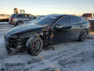 2020 Infiniti Q50 Red Sport 400 with VIN JN1FV7AR3LM660387, listed as a Copart auction lot 87592075 with 34,278 mi miles and Salvage Title. Bid and sale history available at carsss.com. Image 1.