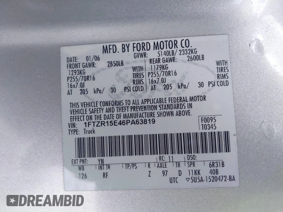 2006 Ford Ranger XL with VIN 1FTZR15E46PA63819, listed as a IAAI auction lot 41331923 with 179,684 mi miles. Bid and sale history available at carsss.com. Image 9.