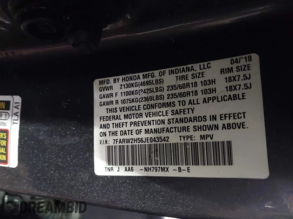 2018 Honda CR-V EX with VIN 7FARW2H56JE043542, listed as a IAAI auction lot 41560270 with 104,237 mi miles and . Bid and sale history available at DreamBid. Image 9.