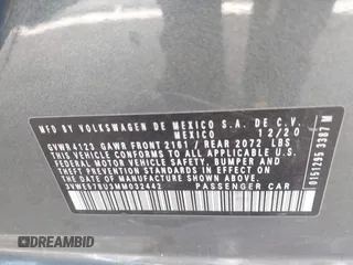 2021 Volkswagen Jetta SEL z VIN 3VWE57BU3MM032442, wystawiony jako IAAI lot #42404802 z przebiegiem 32 927 mil mil oraz . Historia ofert i sprzedaży dostępna na DreamBid. Obrazek 9.
