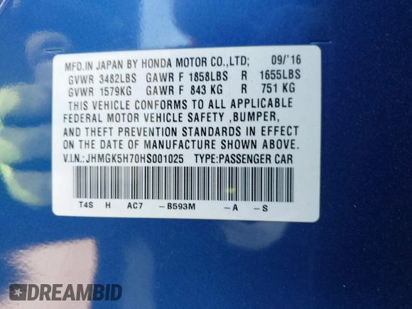2017 Honda Fit EX with VIN JHMGK5H70HS001025, listed as a IAAI auction lot 41861481 with 17,858 mi miles. Bid and sale history available at carsss.com. Image 9.
