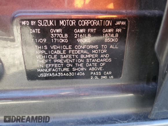 2010 Suzuki SX4 z VIN JS2YA5A35A6301406, wystawiony jako Copart lot #81810084 z przebiegiem 134 349 mil mil oraz Szkody całkowita. Historia ofert i sprzedaży dostępna na DreamBid. Obrazek 15.