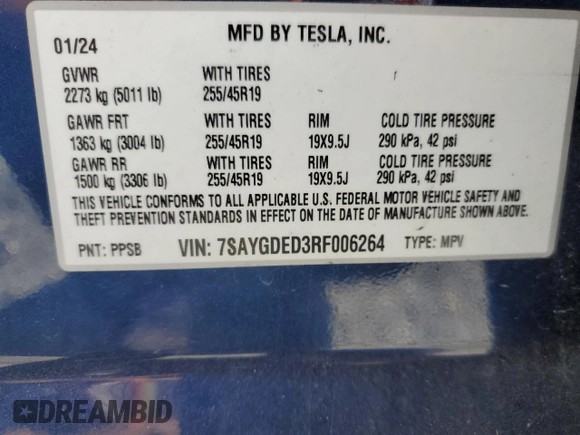 2024 Tesla Model Y z VIN 7SAYGDED3RF006264, wystawiony jako Copart lot #55210365 z przebiegiem 19 394 mil mil oraz Szkoda całkowita • Salvage title. Historia ofert i sprzedaży dostępna na DreamBid. Obrazek 13.