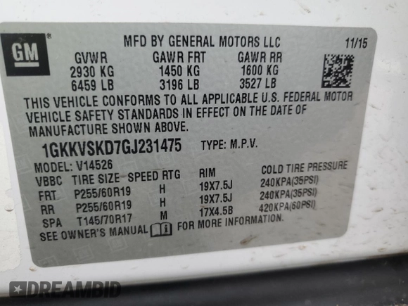 2016 GMC Acadia SLT with VIN 1GKKVSKD7GJ231475, listed as a Copart auction lot 47871085 with 161,510 mi miles and Salvage Title. Bid and sale history available at carsss.com. Image 13.
