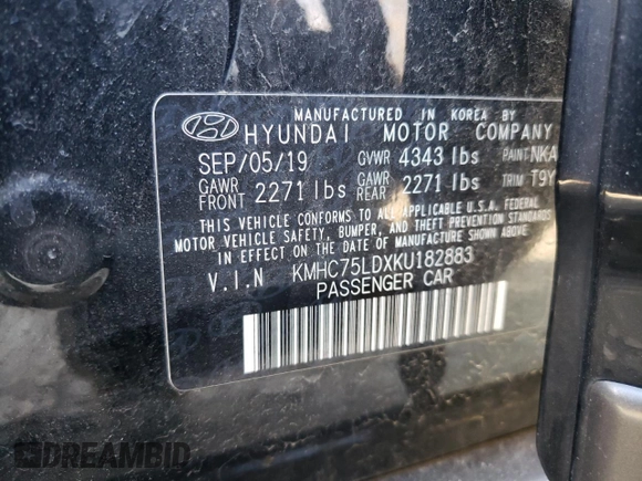 2019 Hyundai Ioniq Limited with VIN KMHC75LDXKU182883, listed as a Copart auction lot 46660655 with 119,968 mi miles and Salvage Title. Bid and sale history available at DreamBid. Image 14.