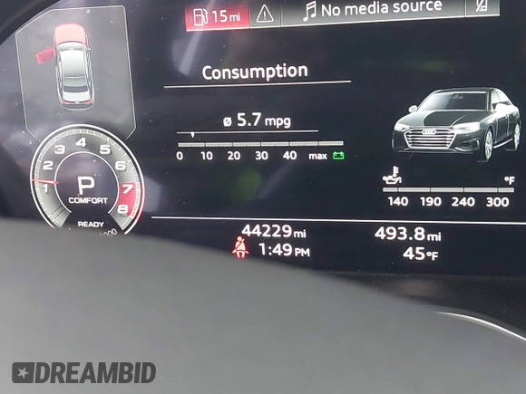 2021 Audi A4 S line Premium Plus with VIN WAUEAAF48MA014602, listed as a IAAI auction lot 41558351 with 44,229 mi miles and . Bid and sale history available at DreamBid. Image 15.