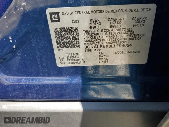 2020 GMC Terrain SLT z VIN 3GKALPEX0LL194034, wystawiony jako Copart lot #58690205 z przebiegiem 44 760 mil mil oraz Szkoda całkowita • Salvage title. Historia ofert i sprzedaży dostępna na DreamBid. Obrazek 13.
