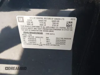 2012 GMC Terrain SLE-2 with VIN 2GKALSEK4C6286906, listed as a IAAI auction lot 42148012 with 155,042 mi miles and . Bid and sale history available at DreamBid. Image 9.