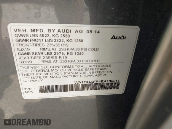 2014 Audi Q5 Premium Plus z VIN WA1DGAFP4EA130611, wystawiony jako IAAI lot #42822279 z przebiegiem 178 029 mil mil oraz . Historia ofert i sprzedaży dostępna na DreamBid. Obrazek 9.