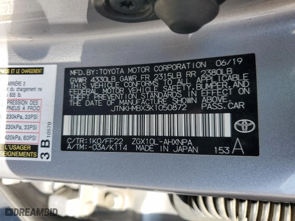 2019 Toyota C-HR XLE with VIN JTNKHMBX3K1050872, listed as a Copart auction lot 52247435 with 110,505 mi miles and Salvage Title. Bid and sale history available at carsss.com. Image 14.