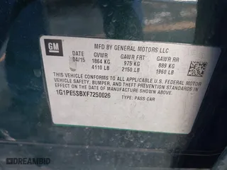 2015 Chevrolet Cruze LT with VIN 1G1PE5SBXF7250026, listed as a IAAI auction lot 41305781 with 139,323 mi miles. Bid and sale history available at carsss.com. Image 9.