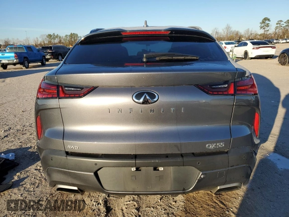 2023 Infiniti QX55 Luxe z VIN 3PCAJ5JR2PF112046, wystawiony jako Copart lot #41748665 z przebiegiem 26 500 mil mil oraz Szkoda całkowita • Salvage title. Historia ofert i sprzedaży dostępna na DreamBid. Obrazek 6.
