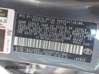 2018 Toyota Avalon XLE with VIN 4T1BK1EB1JU285770, listed as a IAAI auction lot 42073553 with 71,809 mi miles and . Bid and sale history available at DreamBid. Image 9.