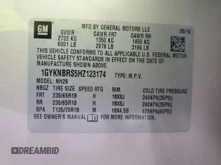 2017 Cadillac XT5 Luxury FWD with VIN 1GYKNBRS5HZ123174, listed as a Copart auction lot 43193045 with 96,617 mi miles and Salvage Title. Bid and sale history available at DreamBid. Image 13.