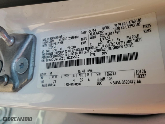 2014 Ford Escape SE with VIN 1FMCU9GX2EUD25530, listed as a Copart auction lot 44258795 with 176,184 mi miles and Salvage Title. Bid and sale history available at carsss.com. Image 15.