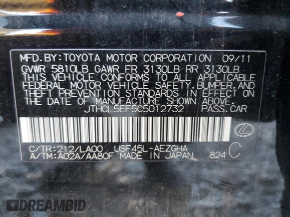 2012 Lexus LS 460 z VIN JTHCL5EF5C5012732, wystawiony jako Copart lot #42987625 z przebiegiem 131 078 mil mil oraz Szkoda całkowita • Salvage title. Historia ofert i sprzedaży dostępna na DreamBid. Obrazek 12.