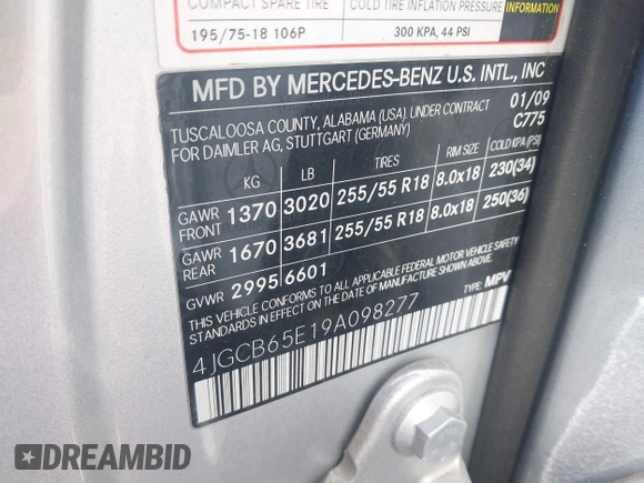 2009 Mercedes-Benz R 3.5L with VIN 4JGCB65E19A098277, listed as a IAAI auction lot 41999758 with 148,573 mi miles and . Bid and sale history available at DreamBid. Image 9.