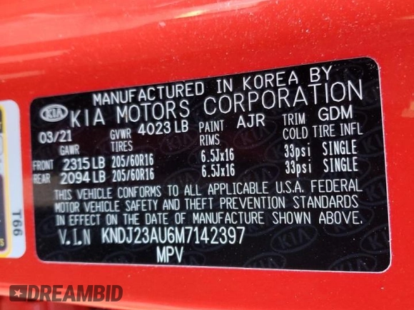 2021 Kia Soul S with VIN KNDJ23AU6M7142397, listed as a Copart auction lot 67680121 with 5,364 mi miles and Salvage Title. Bid and sale history available at DreamBid. Image 10.