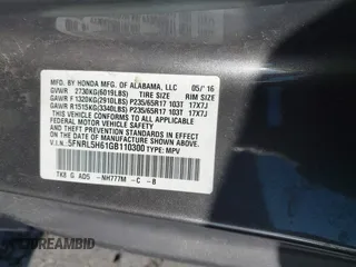 2016 Honda Odyssey EX-L with VIN 5FNRL5H61GB110300, listed as a IAAI auction lot 41949148 with 154,677 mi miles. Bid and sale history available at carsss.com. Image 9.