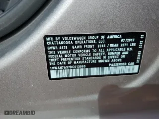 2013 Volkswagen Passat S w/Appearance with VIN 1VWAH7A37DC013960, listed as a Copart auction lot 50190775 with 110,656 mi miles and Non Repairable. Bid and sale history available at carsss.com. Image 14.