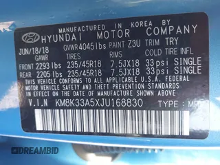 2018 Hyundai Kona Limited with VIN KM8K33A5XJU168830, listed as a IAAI auction lot 41859067 with 43,145 mi miles. Bid and sale history available at carsss.com. Image 9.