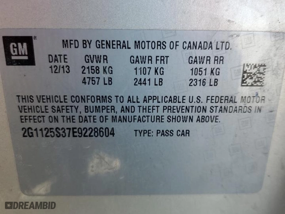2014 Chevrolet Impala LT with VIN 2G1125S37E9228604, listed as a Copart auction lot 49961245 with 180,328 mi miles and Salvage Title. Bid and sale history available at carsss.com. Image 14.