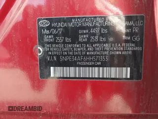 2017 Hyundai Sonata Sport with VIN 5NPE34AF6HH571353, listed as a IAAI auction lot 41796296 with 102,196 mi miles. Bid and sale history available at carsss.com. Image 9.