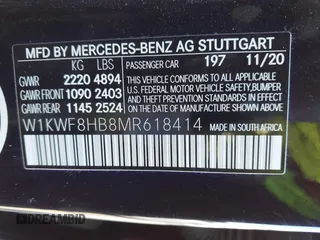 2021 Mercedes-Benz C with VIN W1KWF8HB8MR618414, listed as a IAAI auction lot 40879458 with 12,235 mi miles and . Bid and sale history available at DreamBid. Image 9.