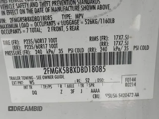 2013 Ford Flex SE with VIN 2FMGK5B8XDBD18085, listed as a IAAI auction lot 42139137 with 157,088 mi miles. Bid and sale history available at carsss.com. Image 9.