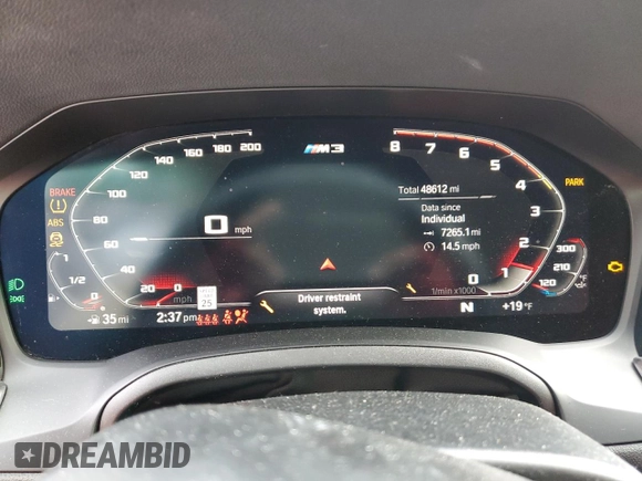 2021 BMW M3 with VIN WBS53AY01MFL20155, listed as a Copart auction lot 88773105 with 48,612 mi miles and Salvage Title. Bid and sale history available at carsss.com. Image 9.
