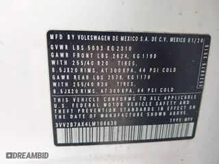 2020 Volkswagen Tiguan SE with VIN 3VV2B7AX4LM106638, listed as a IAAI auction lot 41744503 with 67,693 mi miles. Bid and sale history available at carsss.com. Image 9.