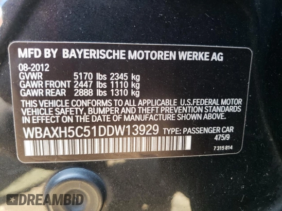 2013 BMW 5 Series 528i xDrive z VIN WBAXH5C51DDW13929, wystawiony jako Copart lot #55298965 z przebiegiem 113 810 mil mil oraz Szkoda całkowita • Salvage title. Historia ofert i sprzedaży dostępna na DreamBid. Obrazek 12.