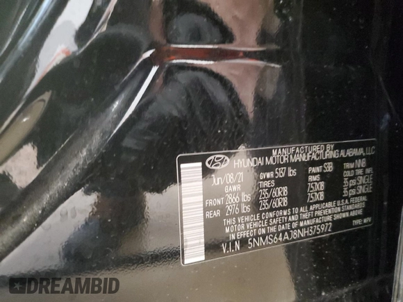 2022 Hyundai Santa Fe SEL with VIN 5NMS64AJ8NH375972, listed as a Copart auction lot 49029125 with 76,958 mi miles and Clean Title. Bid and sale history available at DreamBid. Image 13.