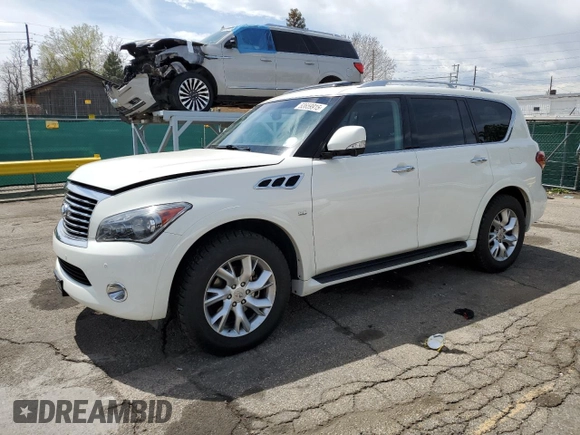 2014 Infiniti QX80 z VIN JN8AZ2NE5E9065699, wystawiony jako Copart lot #53659915 z przebiegiem 94 482 mil mil oraz Szkoda całkowita • Salvage title. Historia ofert i sprzedaży dostępna na DreamBid. Obrazek 1.