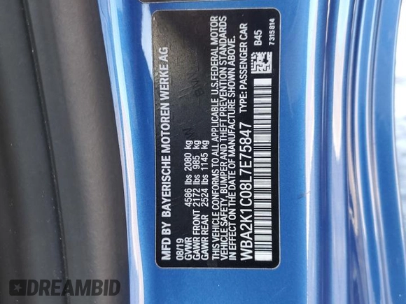 2020 BMW 2 Series 230i xDrive with VIN WBA2K1C08L7E75847, listed as a Copart auction lot 44689825 with 59,678 mi miles and Salvage Title. Bid and sale history available at carsss.com. Image 12.