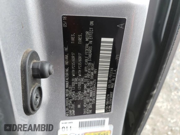 2018 Toyota Sienna LE Auto Access Seat with VIN 5TDKZ3DC6JS944274, listed as a Copart auction lot 51341315 with 49,036 mi miles and Salvage Title. Bid and sale history available at DreamBid. Image 14.