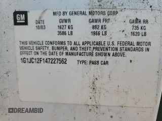 2004 Chevrolet Cavalier with VIN 1G1JC12F147227562, listed as a Copart auction lot 73354084 with Not Provided miles and Salvage Title. Bid and sale history available at DreamBid. Image 14.