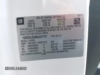 2011 Chevrolet Traverse LTZ with VIN 1GNKVLED4BJ397157, listed as a IAAI auction lot 41764957 with Not Provided miles and . Bid and sale history available at DreamBid. Image 9.