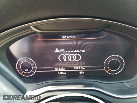 2018 Audi A5 Sportback Premium Plus with VIN WAUBNCF57JA026635, listed as a Copart auction lot 65127943 with 61,829 mi miles. Bid and sale history available at carsss.com. Image 9.