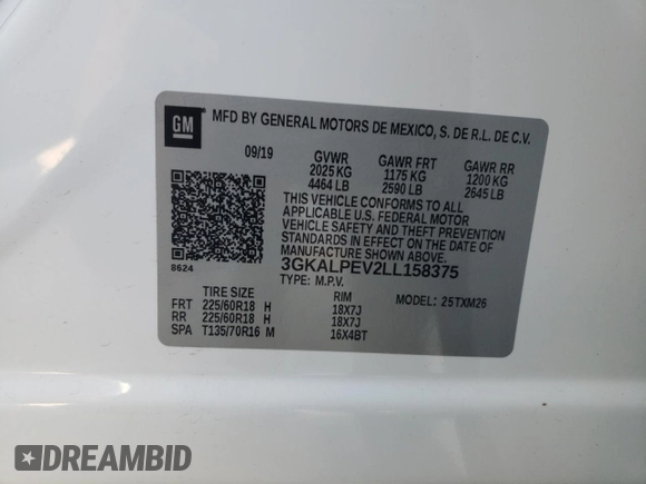 2020 GMC Terrain SLT с VIN 3GKALPEV2LL158375, выставлен на аукционе Copart как лот 61925215 с пробегом 37 397 миль миль и Списание • Salvage title. История ставок и продаж доступна на DreamBid. Изображение 13.