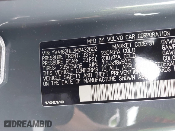 2021 Volvo XC40 Inscription with VIN YV4162UL2M2432602, listed as a IAAI auction lot 42331915 with 54,195 mi miles and . Bid and sale history available at DreamBid. Image 9.