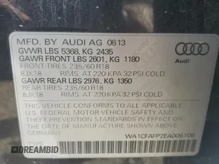 2014 Audi Q5 Premium z VIN WA1CFAFP2EA006108, wystawiony jako Copart lot #60461495 z przebiegiem 228 850 mil mil oraz Szkoda całkowita • Salvage title. Historia ofert i sprzedaży dostępna na DreamBid. Obrazek 14.