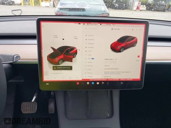 2023 Tesla Model Y Long Range with VIN 7SAYGDEE9PA145947, listed as a IAAI auction lot 42131783 with 4,956 mi miles and . Bid and sale history available at DreamBid. Image 19.