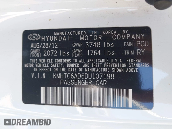 2013 Hyundai Veloster w/Black Int z VIN KMHTC6AD6DU107198, wystawiony jako IAAI lot #41983969 z przebiegiem 164 819 mil mil oraz . Historia ofert i sprzedaży dostępna na DreamBid. Obrazek 9.