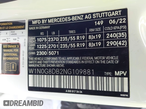 2022 Mercedes-Benz GLC 300 with VIN W1N0G8DB2NG109881, listed as a IAAI auction lot 42396933 with 30,233 mi miles and . Bid and sale history available at DreamBid. Image 9.