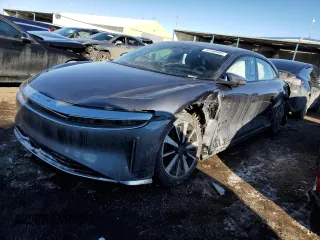 2023 Lucid Air Pure with VIN 50EA1PFA2PA007090, listed as a Copart auction lot 42149485 with 0 mi miles and Salvage Title. Bid and sale history available at carsss.com. Image 1.