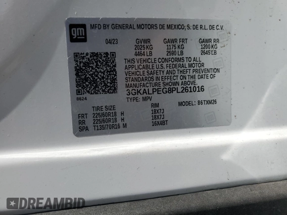 2023 GMC Terrain SLT with VIN 3GKALPEG8PL261016, listed as a Copart auction lot 60319945 with Not provided miles and Non repairable. Bid and sale history available at DreamBid. Image 13.